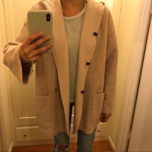 Tan colored fake fur (teddy) jacket with hood